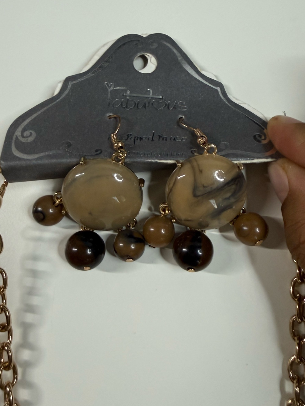 Statement Brown and Tan Bead Bib Necklace - Women fashion Jewelry - Picture 3 of 5